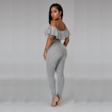 EVE Sexy V Neck Off Shoulder Ruffled Jumpsuits YM-9271