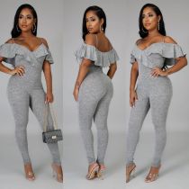 EVE Sexy V Neck Off Shoulder Ruffled Jumpsuits YM-9271