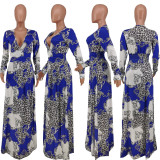EVE Elegant Long Sleeve Print Banquet Party Maxi Dress ANNF-6043
