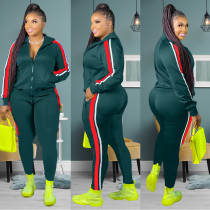 EVE Plus Size Casual Striped Tracksuit Two Piece Pants Set DYF-1007
