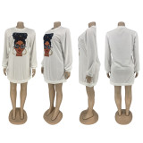 EVE Casual Printed Long Sleeve O Neck Sweatshirt Dress ZNF-8011