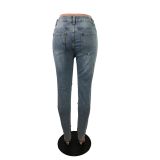 EVE Plus Size Denim Ripped Hole Jeans Pants LX-5119