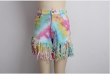 EVE Plus Size Denim Tie Dye Tassel Jeans Shorts HSF-2358