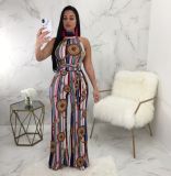 EVE Sexy Printed Halter Backless Wide Leg Jumpsuits OY-6248