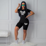 EVE Pink Letter Print T Shirt Shorts Two Piece Sets TE-4211