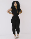 EVE Casual Solid Sleeveless Cargo Jumpsuits OMY-0003