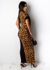 Plus Size Leopard Patchwork Short Sleeve Maxi Dress LSD-8600