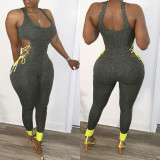 EVE Plus Size Fitness Sleeveless Lace Up Hollow Jumpsuits LSD-8723