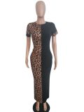 EVE Plus Size Leopard Patchwork Short Sleeve Maxi Dress LSD-8600