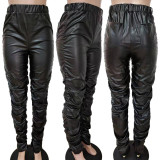 EVE Black PU Leather Stacked Pants LSD-9084