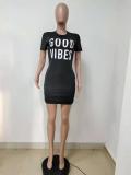 EVE Letter Print O Neck Short Sleeve Mini Dress LSD-8822