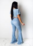 EVE Plus Size Denim Ripped Hole Tassel Flared Jeans LSD-8715