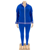 EVE Plus Size Casual Tracksuit Zipper Two Piece Sets OSIF-20999