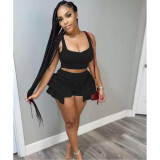 EVE Sexy Sleeveless Top Ruffled Shorts Two Piece Sets HHF-9071