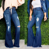 EVE Plus Size Denim Ripped Hole Flared Jeans HSF-2256