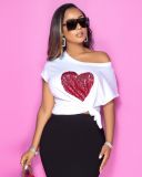 EVE All-match Love Sequins Casual Round Neck Short Sleeve T-shirt APLF-5002