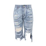 EVE Denim Ripped Hole Knee Length Jeans HSF-2067