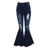 EVE Plus Size Denim Ripped Hole Flared Jeans HSF-2256