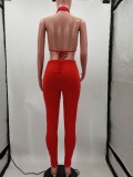 EVE Sexy Solid Halter Crop Top And Pants 2 Piece Sets TK-6151