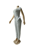 EVE Casual Striped Slash Neck Short Sleeve Jumpsuits WUM-2125