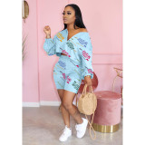 EVE Letter Print Long Sleeve Two Piece Short Sets ARM-8246