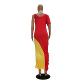 EVE Plus Size Contrast Color Casual Irregular Maxi Dress TR-1018