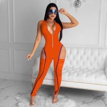 EVE Sexy Sleeveless Zipper Ruched Hollow Jumpsuits MEM-8331