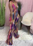 EVE Sexy V Neck Halter Backless Printed Jumpsuits AWN-5200
