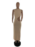 EVE Sexy Solid Sleeveless Hollow Out Maxi Dress LP-6271