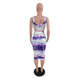 EVE Tie Dye Print Tank Top Midi Skirt Two Piece Sets BS-1251