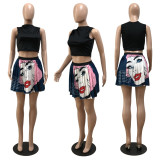 EVE Trendy Cartoon Print Pleated Mini Skirt YNB-7145