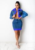 EVE Denim Patchwork Jacket And Mini Skirt 2 Piece Sets MEM-8330