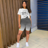 EVE Casual Letter Print T Shirts And Shorts Two Piece Set YSYF-7285