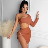 EVE Sexy Lace Up One Shoulder Mini Skirt 2 Piece Sets NYF-8040