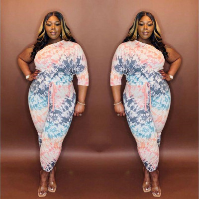 EVE Plus Size Printed One Shoulder Two Piece Suits MOF-6609