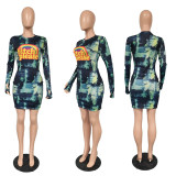 EVE Trendy Printed Long Sleeve Slim Mini Dress XMF-038