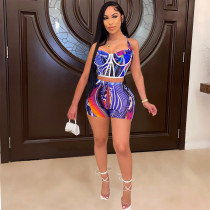 Sexy Printed Crop Top And Shorts 2 Piece Suits GHF-014