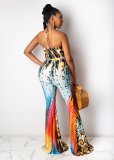 EVE Sexy Printed Halter Backless Flare Jumpsuits LSL-6416