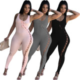 EVE Plus Size Solid Sleeveless Lace Up Tight Jumpsuit CQ-099