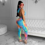 EVE Sexy Backless Hooded Tie-dye Jumpsuit (including belt) WUM-2139