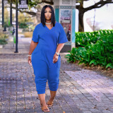 EVE Plus Size Solid V Neck Short Sleeve Loose Jumpsuits BDF-8059