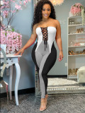 EVE Fashion Splice Tube Top Tie Up Jumpsuits HM-6505