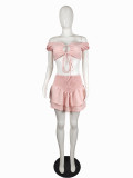 EVE Sexy Tie-up One Word Collar Nightclub Fashion Short Skirt Suit LS-0340