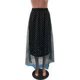 EVE Polka Dot Print Mesh Long Skirt OMY-0007