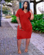 EVE Plus Size Loose Solid Color V-neck Casual Pockets Midi Dress TK-6153
