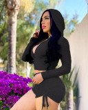 EVE Solid Hooded Long Sleeve Two Piece Short Sets TR-1116