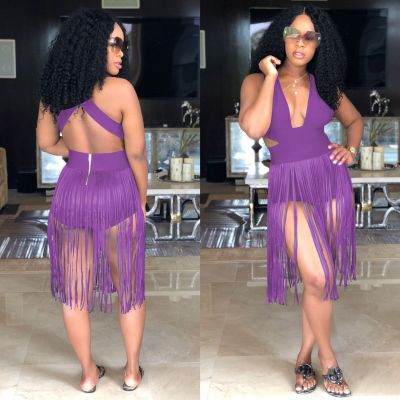 EVE Plus Size Sexy Tassel Backless Tight Rompers YN-974
