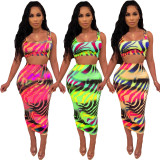EVE Sexy Printed Tank Tops Midi Skirt Two Piece Sets DAI-8115