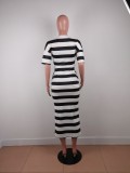 EVE Casual Striped Short Sleeve Midi Dress AWF-5846