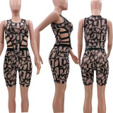 EVE Fashion Sexy Print Vest Shorts Two Piece Sets TK-6160